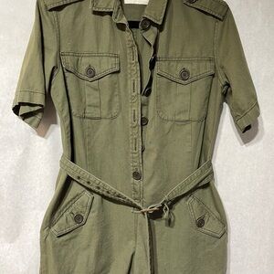 Green Button-Up Utility Jumpsuit‎